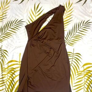Brown cutout one shoulder dress